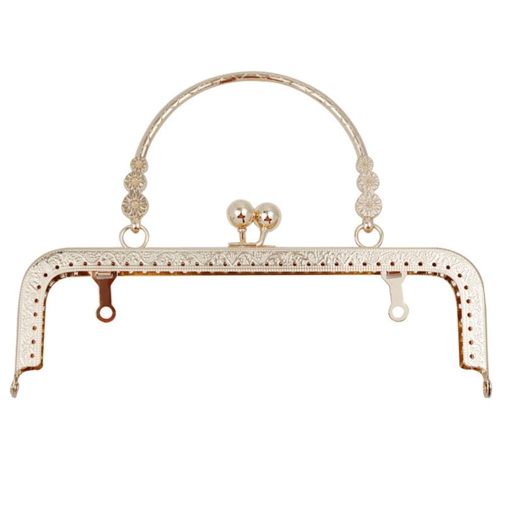 Tia Rectangle Metal Frame Embossing Beads Kiss Metal Clasp for DIY Purse Bag Fashion Clutch Bags Accessories GoldenRectangle with Handle78 Inch1Pc