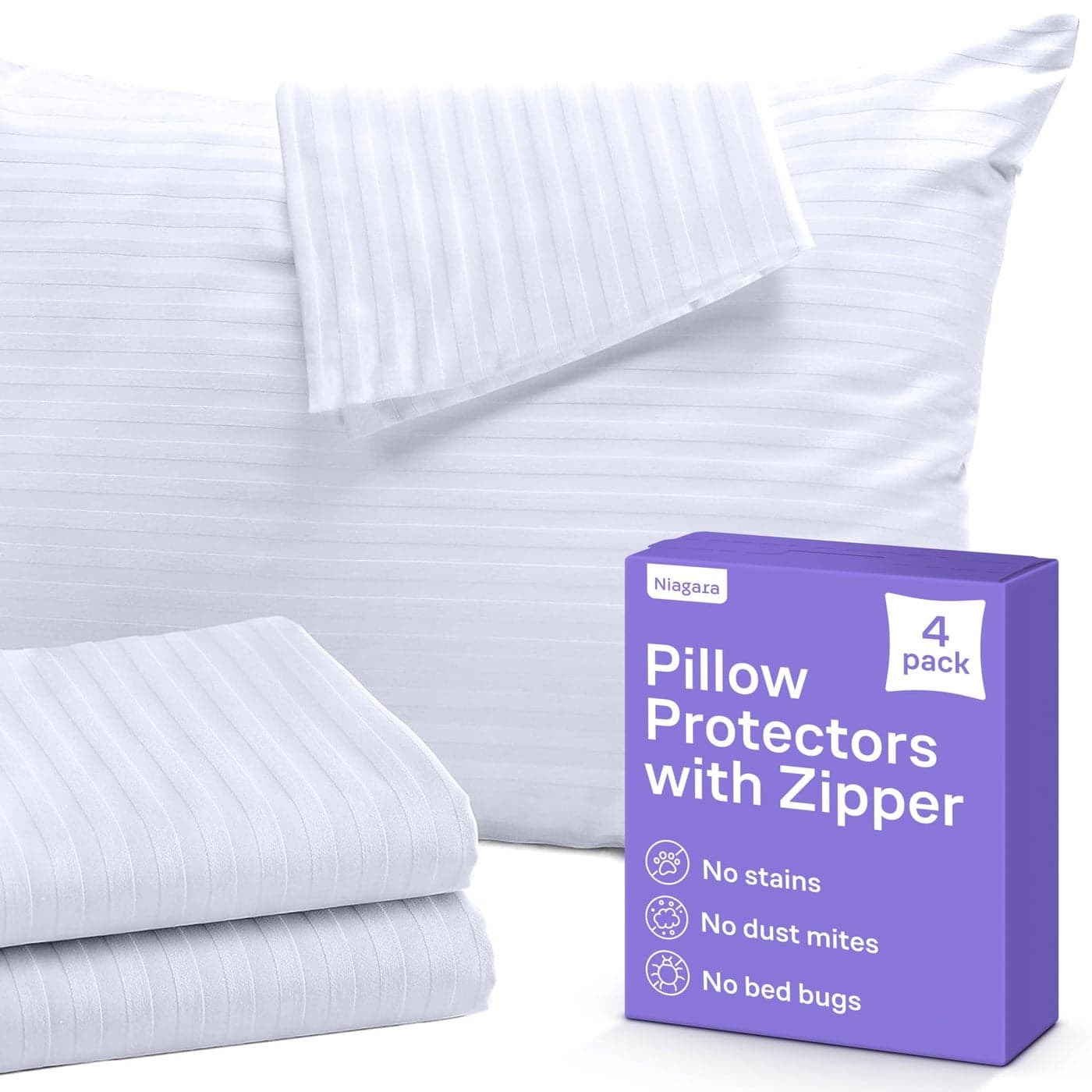Set of 4 Pillow Protectors with Zipper Queen Size 100 Resistant to Stains Dust Dirt Washable Covers for Increased Pillow Lifespan