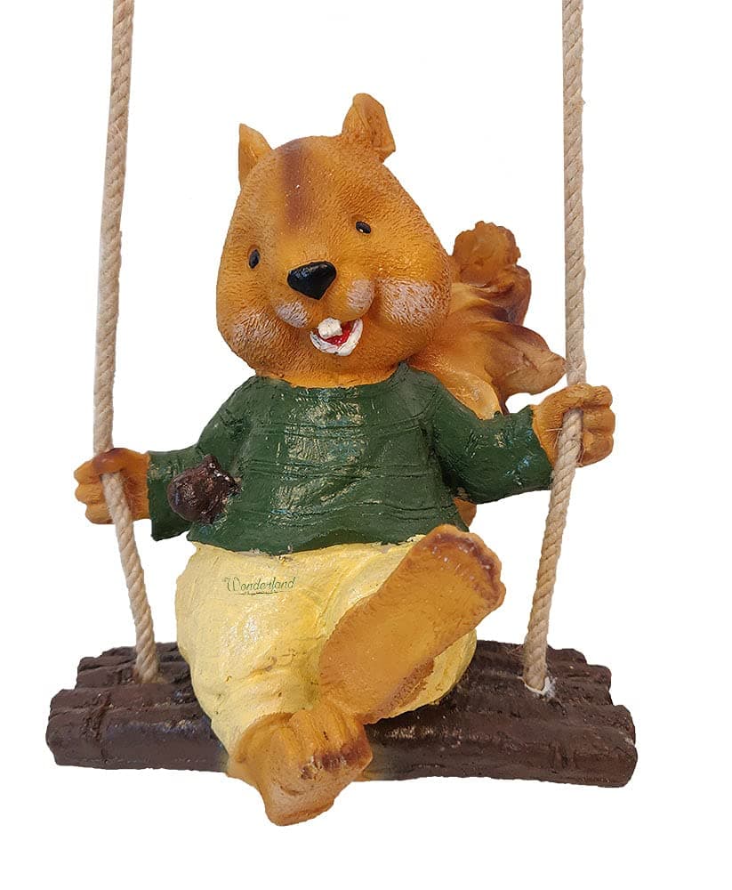 Wonderland Resin Garden Swinging Boy Squirrel Statue To Hang in Balcony Outdoors Gifting Christmas Decor (Brown)