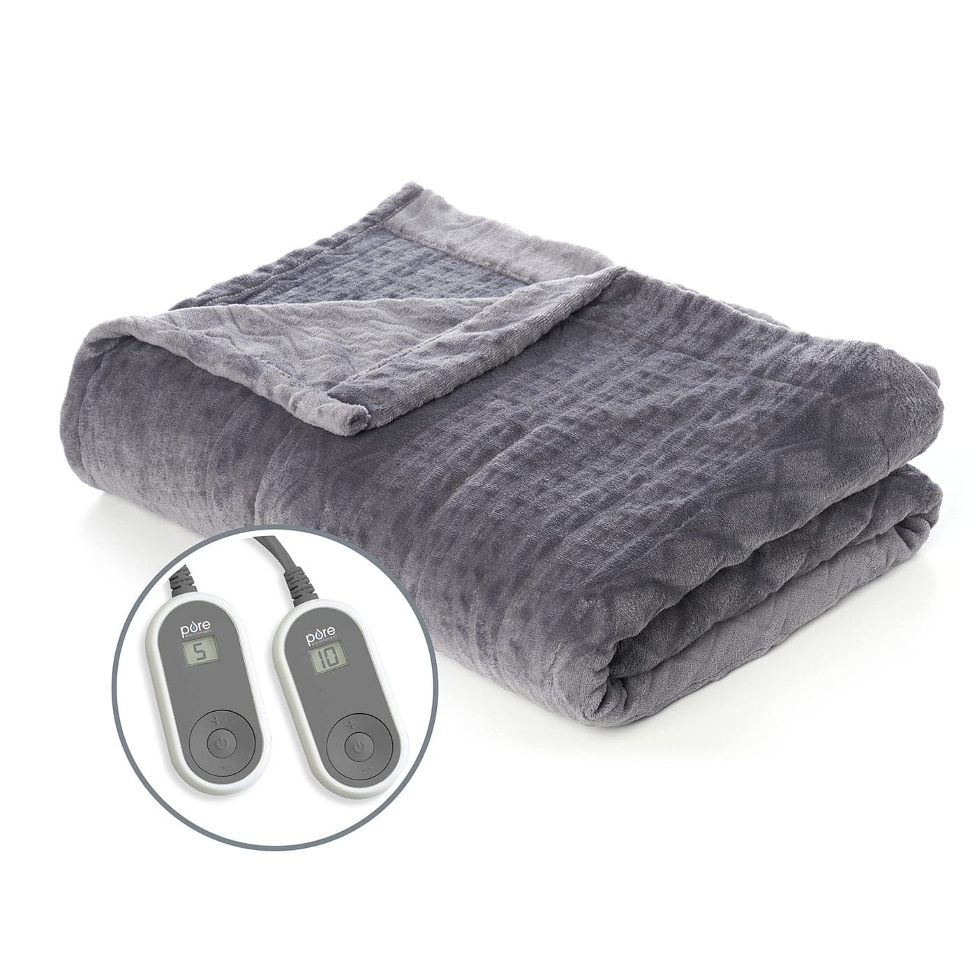 Pure Enrichment PureRelief Deluxe Heated Blanket 10 Heat Settings Super Soft Micromink Velvet Fabric LCD Controller Auto ShutOff Timer Machine Washable King Size Electric Blanket