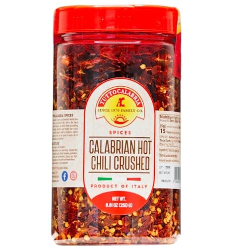 TUTTOCALABRIA Calabrian Crushed Chili Dry Pepper Flakes, Large Shaker, Product of Italy, 250 gm (8.81 oz) All Natural, Non-GMO, Product of Italy
