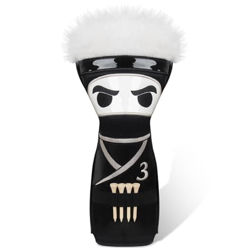 mytag Ninja Golf Club Covers for Woods and Driver Golf Driver Cover 3 Wood Headcover Hybrid Headcover with Golf Tee Holder Embossed Synthetic Leather for 3 Wood