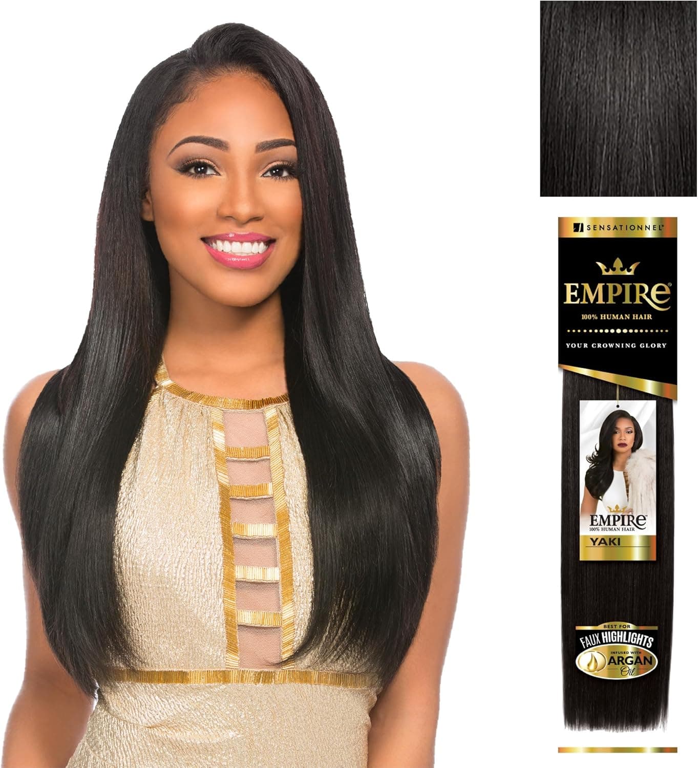 Sensationnel Empire yaki human hair tangle free weaving for quick weave and sew in styles for faux highlights 1 pack 8 inch 1B OFFBLACK