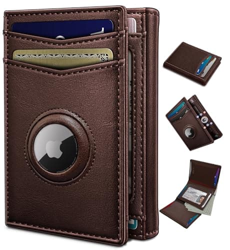miyozi Airtag Wallet for Menwith Cash Pocket 2 ID Window 1416 Cards Magnetic Closure Slim Trifold Leather Wallet 40x31 RFID Blocking Front Pocket Wallet with Gift Box