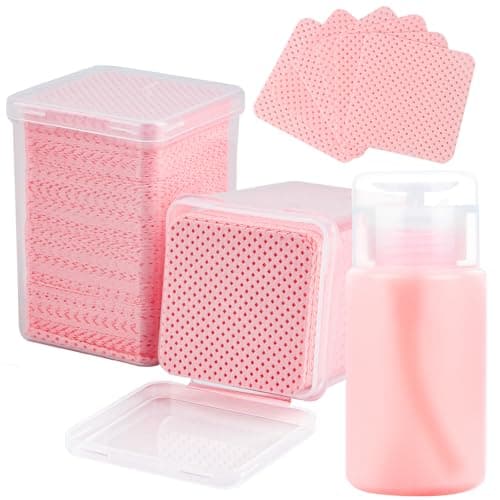 Corconess 400PCS Lint Free Nail Wipes with Dispenser Gel Nail Polish Remover Wipes with Acetone DispenserLash Extensions Glue Cleaning Wipe with 1PCS Empty Pump Dispenser Bottle Nail Supplies