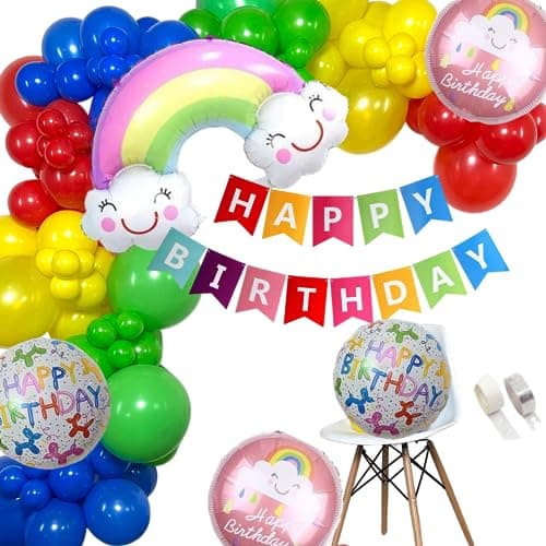 House of Banter Rainbow Theme Birthday Decorations for Kids Party, Girls, Boys - Multicolor Theme Birthday Decorations - Cloud Theme