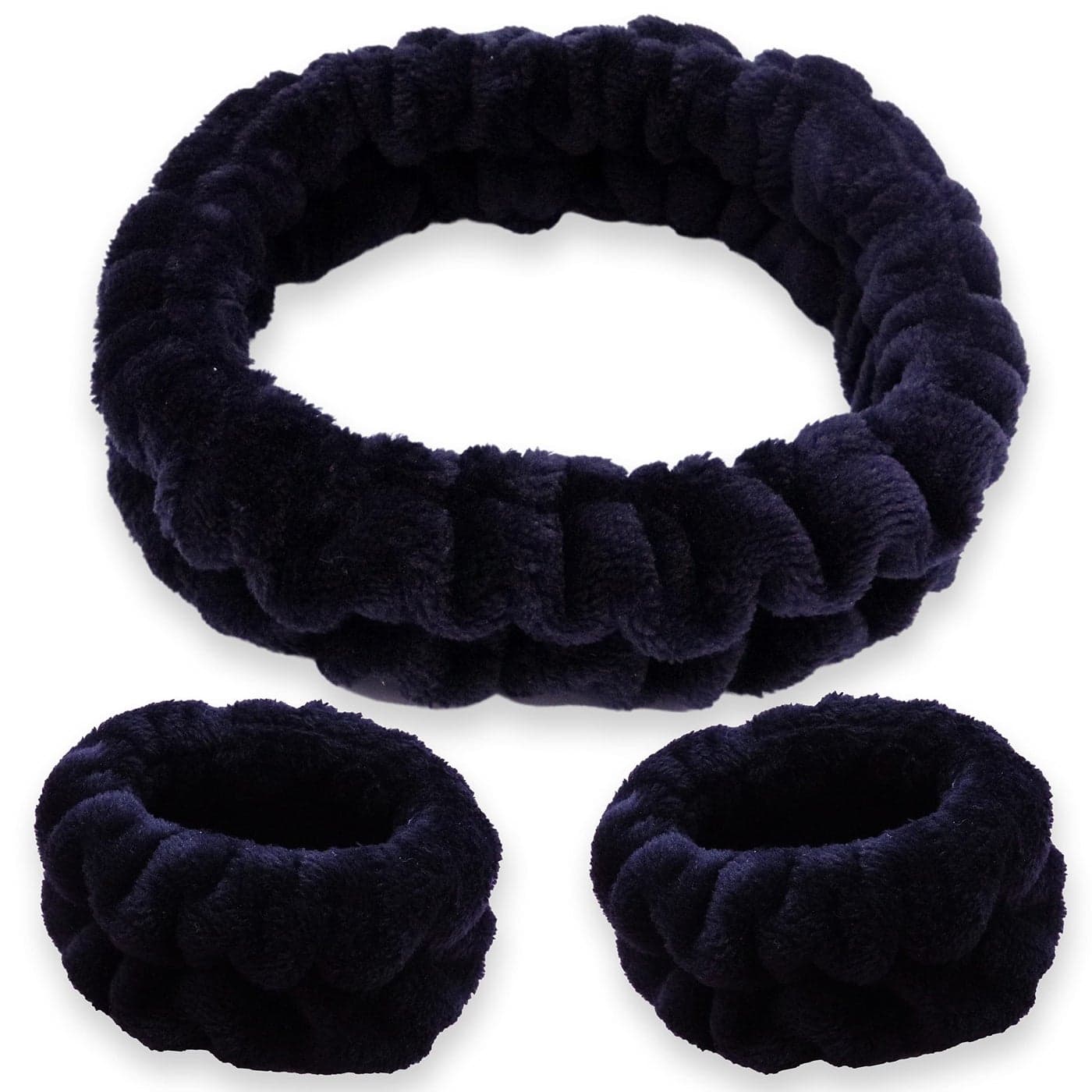FROG SAC Puffy Spa Headband and Wristbands for Face Washing Fuzzy Skincare Headbands for Women Soft Makeup Skin Care Hair Accessories for Girls Bubble Make Up Sleepover Party Supplies Black