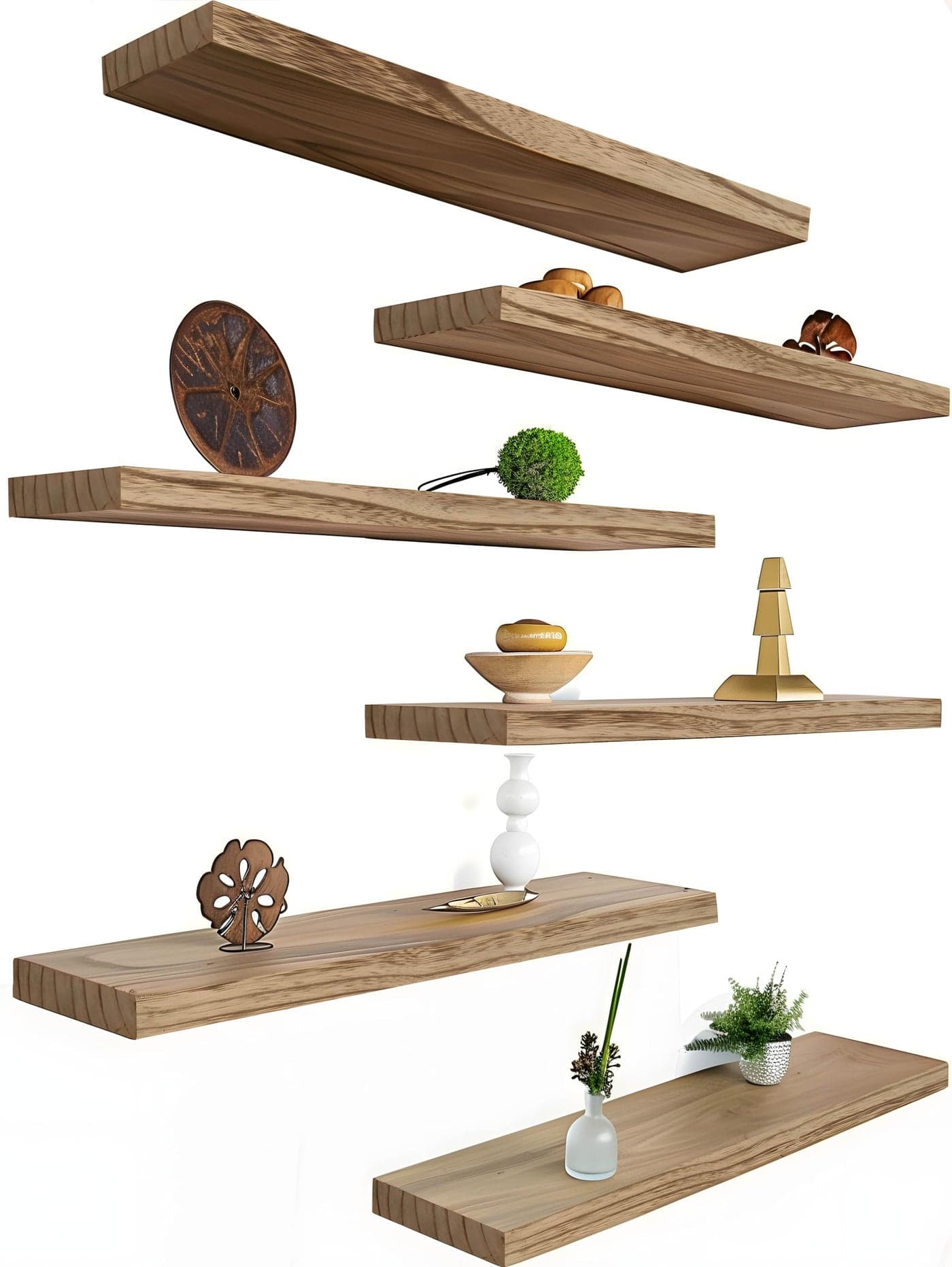 YYWUOJJ Wood Floating Shelves for Wall Decor Rustic Wall Shelves for Bedroom Bathroom Kitchen Living Room Set of 6 Light Walnut