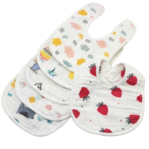 BabyGo Muslin Cotton Baby Bibs & Washcloths | Super Soft 8-Layer Cartoon Print Feeding Bibs & Towels, Gentle & Reusable for Newborns & Kids | Ideal for Sensitive Skin | Pack of 6 (Multicolor)