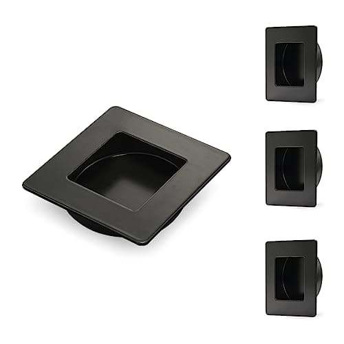 HOMOTEK Stainless Steel Flush Handles, 2-3/4 Inch Square Recessed Sliding Closet Door Finger Pulls, Inner Dia 2-1/8 Inch (54mm), Black, 4 Pack
