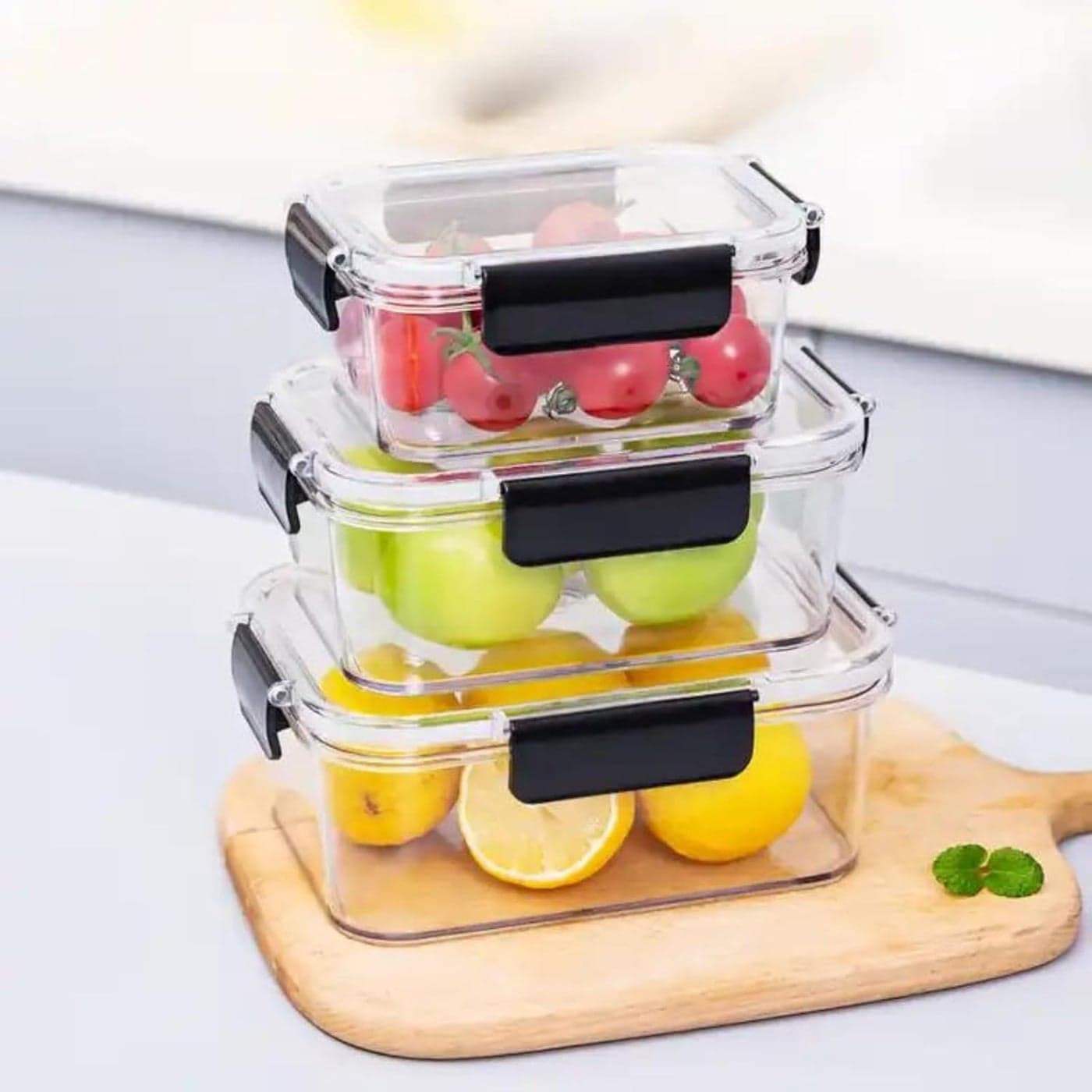 TAZLYN Polypropylene Storage Containers Kitchen Air Tight Containers Storage Boxes Fridge Storage Boxes Vegetables Durable OdorFree Set Of 3 Airtight Boxes Set 1200Ml800Ml1300Ml Clear
