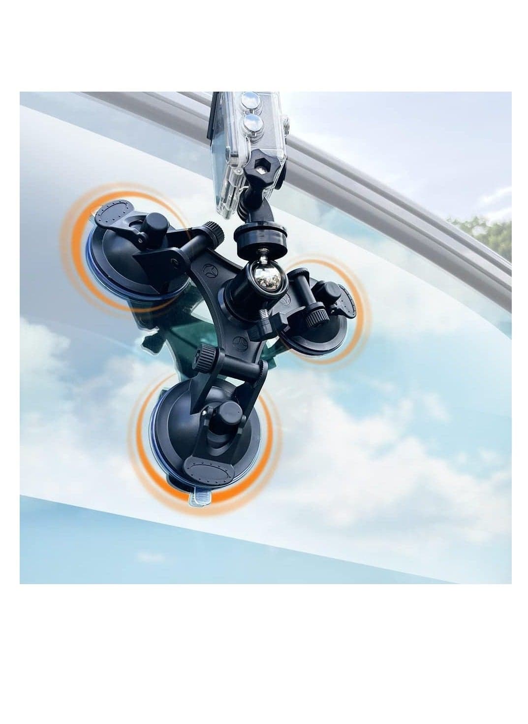 Triple Suction Cup Mount Holder, Action Camera Car Windshield Mount, with 1/4 Threaded Head 360 Degree Tripod Ball Head Mount and Screw, Compatible with Gopro, DJI OSMO Akaso
