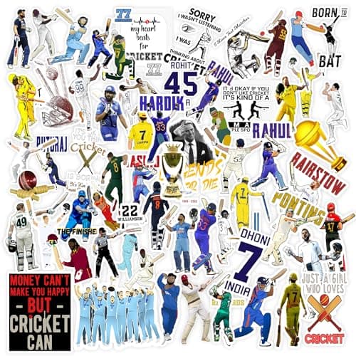 CodersParadise Pack of 60 Cricket Stickers | Waterproof, Residue-Free Vinyl Stickers for Scrapbook, Laptop, Journal, Diary, Guitar & Mobile Phone