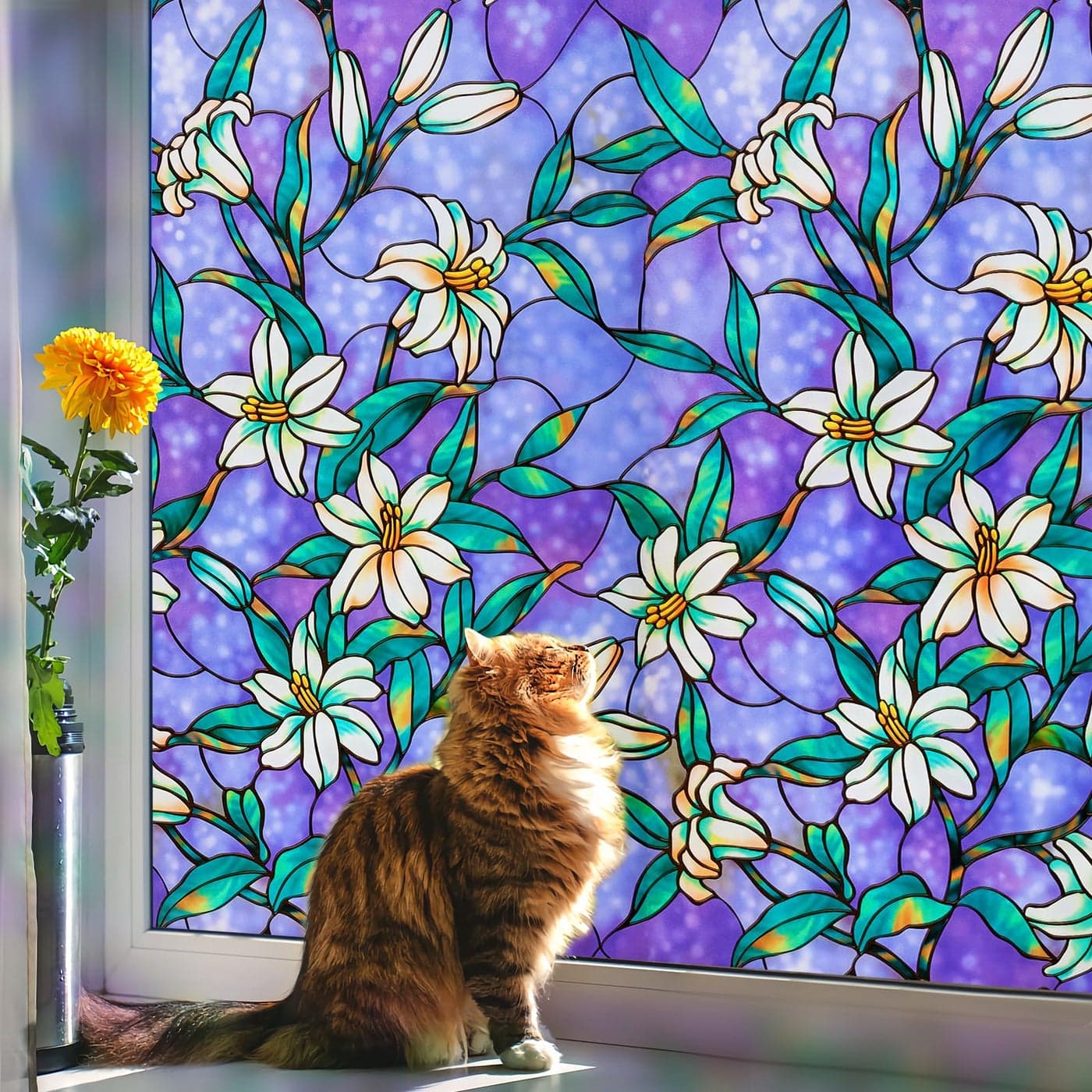 Coavas Decorative Window Privacy Film Heat Control Sun Blocking Stained Glass Window Film Floral Design Static Cling Non Adhesive Windows Tint for Bathroom Front DoorVinyl 175 x 787