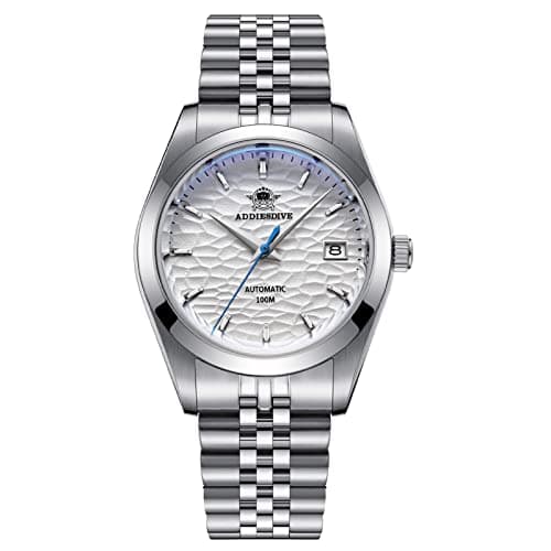 ADDIESDIVE Men's Wrist Watch Automatic Dress Watch Sapphire Crystal Mechanical NH35A Thin 3D Dial Pearl White Ripples
