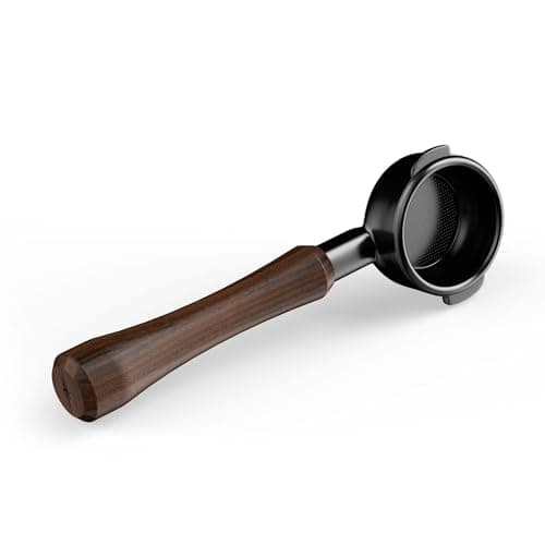 MHW3BOMBER 58mm Bottomless Portafilter Fits E61 Flair 58 ECM Rocket Sanremo Synesso VBM Coffee Machines 2 Ears Flat Espresso Portafilter with 18g Filter Basket Wood Handle BP7120L