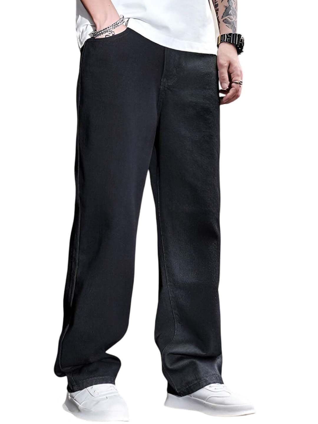 KOTTY Men's Solid Regular Fit Mid Distressed Fashionable Trendy Denim Jeans(Black,32)