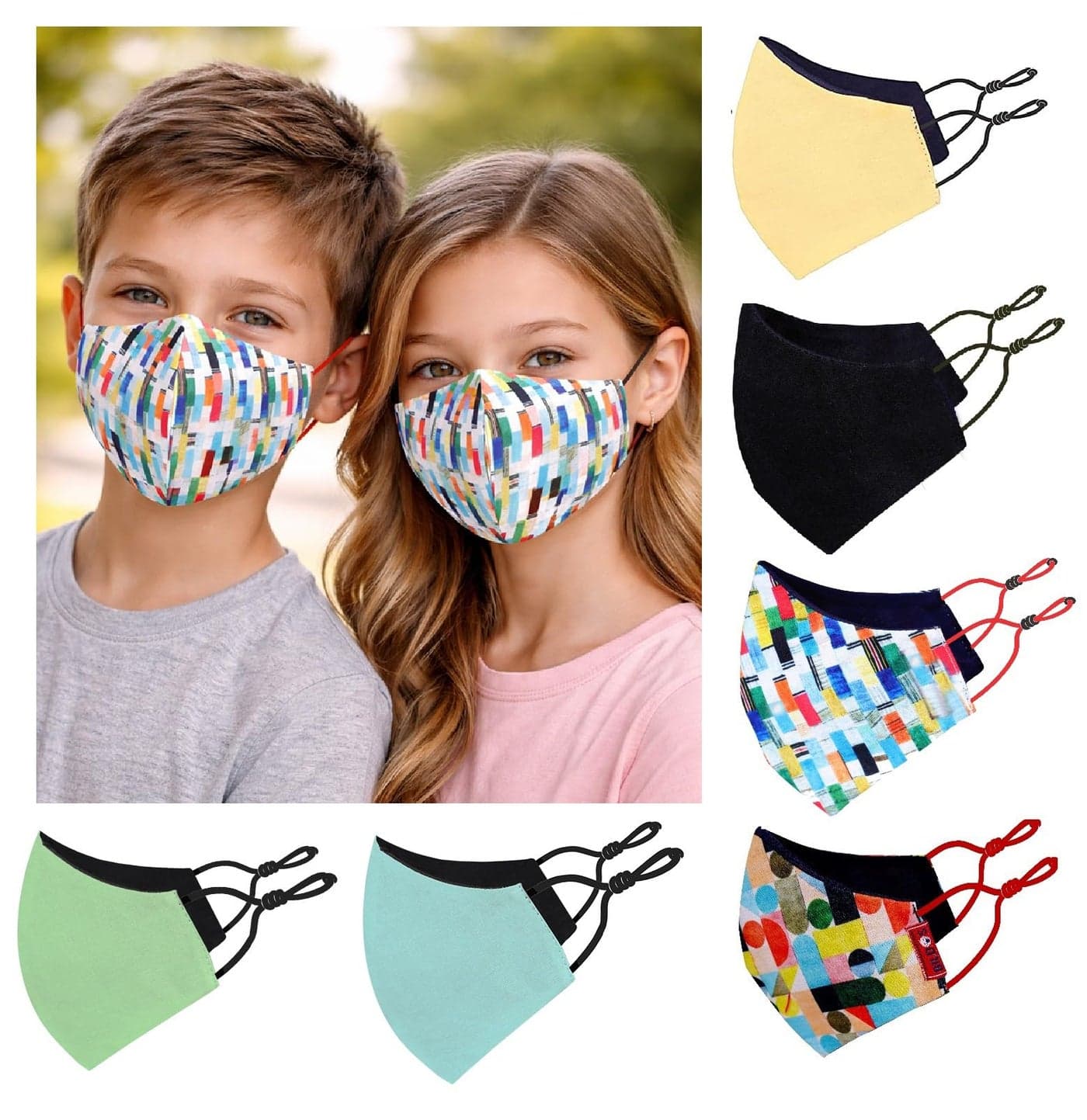 Bildos Cotton Mask For Kids (7 to 13 Years) with adjustable straps (Pack of 6)