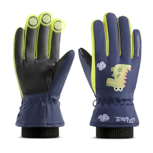 PATPAT® Cartoon Dino Printed Kids Hand Gloves for Winter for Boys Aged 7-14, Touch Screen Finger Anti-Slip Design, Ski Gloves, Bike Gloves Windproof Waterproof Warm Riding Winter Gloves
