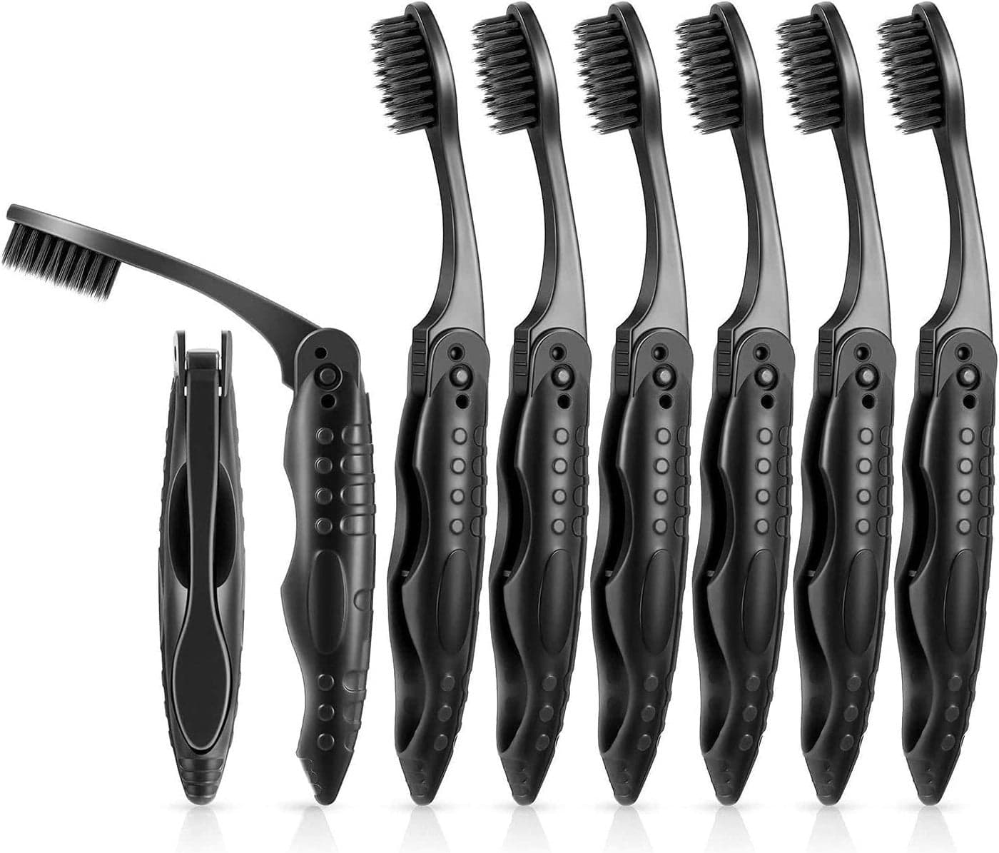 8 Packs Travel Folding Toothbrush, Portable Charcoal Toothbrush with Soft Medium Bristles, Safe, Non Slip Handle, for Adults and Kids, for Hiking, Camping, Traveling, School, Black
