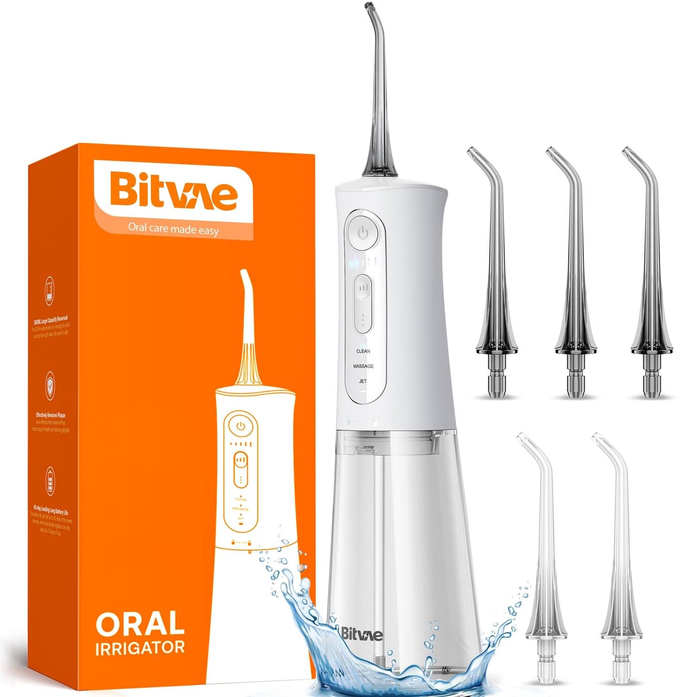 Bitvae Water Dental Flosser for Teeth, Rechargeable Water Teeth Cleaner Picks, 3 Modes 5 Intensities, IPX7 Waterproof, Oral Irrigator USB Cordless Water Dental Picks for Cleaning - Frost White