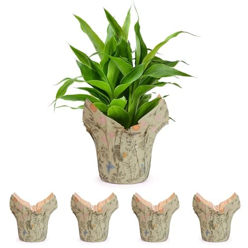 the florist Supply Premium 4.5” STD Plant Pot Covers, Decorative Plant Sleeve for Indoor & Outdoor House Plants, Reusable and Gift-Ready for Flower Pots, Green-Print, Pack of 5