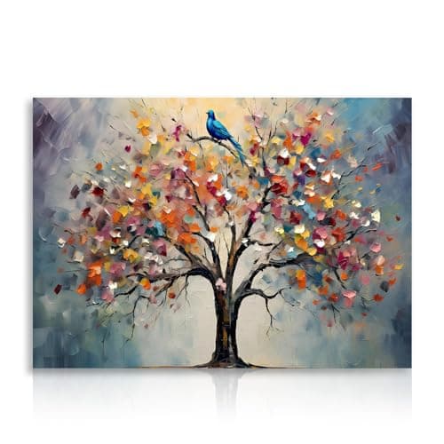 Dazzlewall Colourful Tree of Life Wall Art Print, Vintage Flower Tree Painting Picture for Bedroom Living Room Décor 12x16 in Unframed