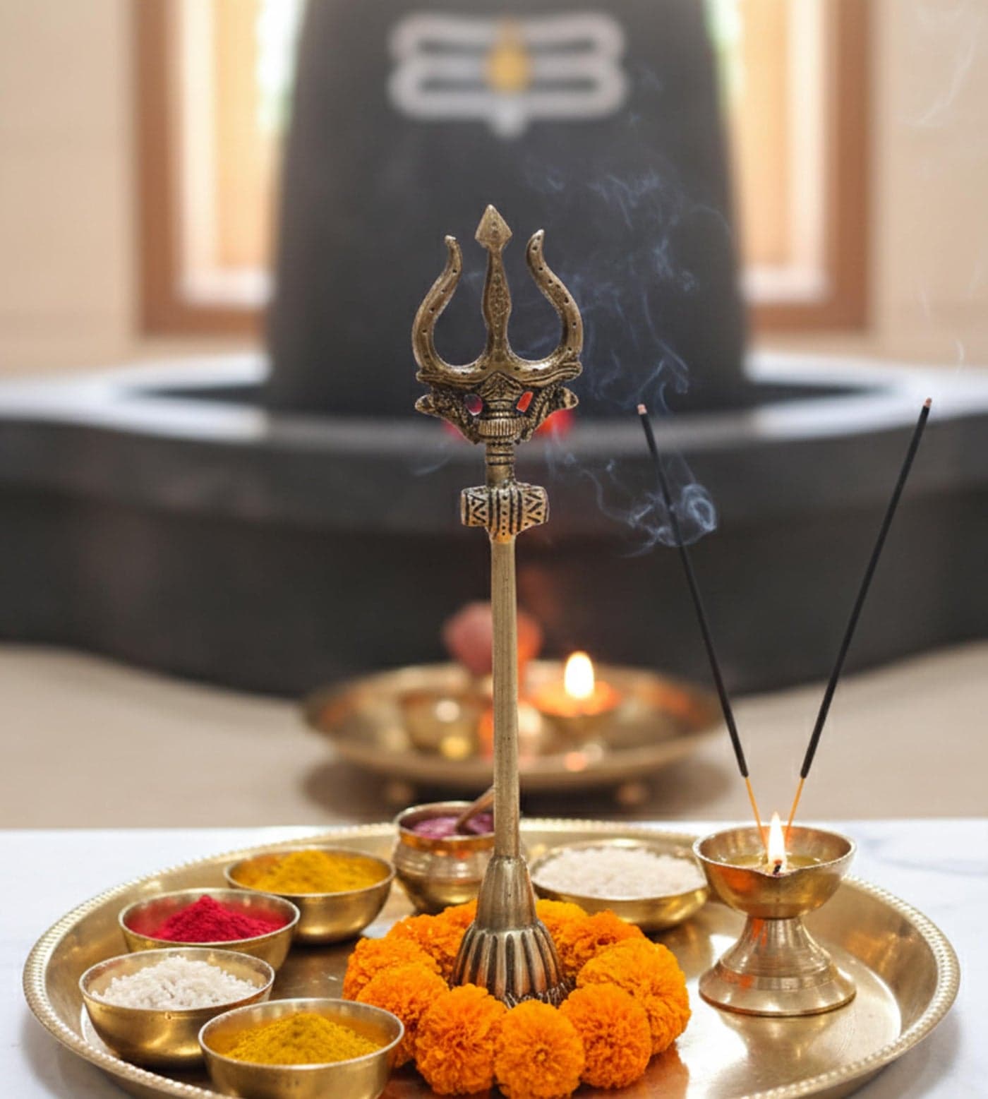 ESPLANADE Brass Shiva Shiv Bholenath Trishul Trident with Damru - 11" Inches