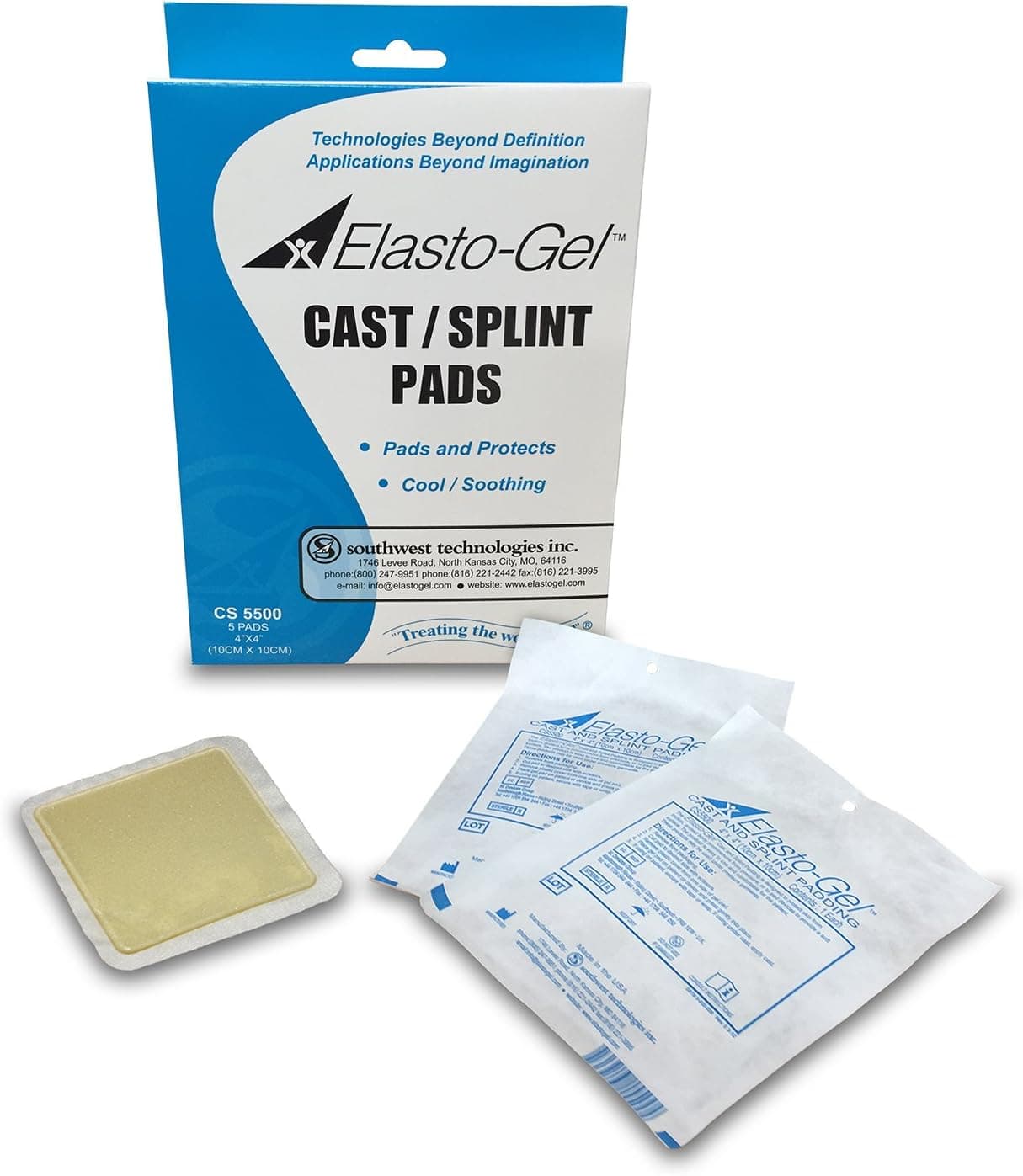 Elasto-Gel Sterile Cast/Splint Pad 5/Box 4"x4"x1/8" thick CS5500