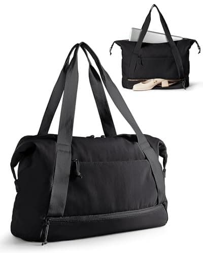Smasrob Travel Duffle Bag with Shoe Compartment and Laptop Sleeve for Women, Lightweight Weekender Duffel Bag for Travel, Gym, Hospital Labor Delivery, Black