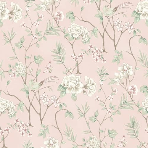 NuWallpaper Chinoiserie Garden Pink Peel and Stick Wallpaper, NUS6365