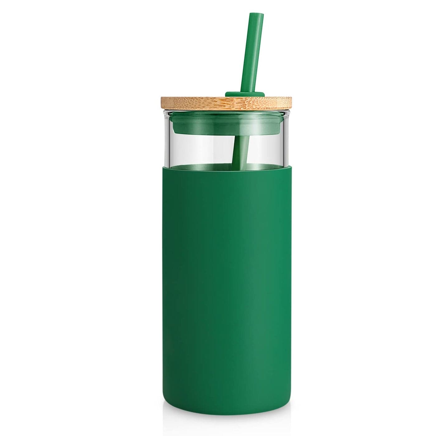 Tronco 20 oz Glass Tumbler with Lid and Straw Iced Coffee Cup and Smoothie Cup with Bamboo Lids Protective Silicone Sleeve Dishwasher Safe BPAFree Glass Cup 1 Pack
