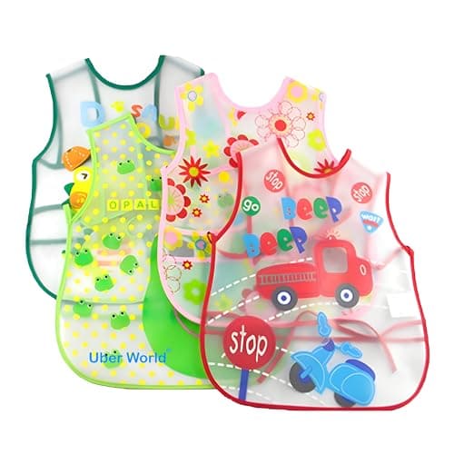 Uber World Waterproof Apron | Plastic Bib | Feeding Bibs | Washable and Reusable | Baby Feeding Products |Full Torso Coverage Apron for Toddlers 1-5 Year (3)