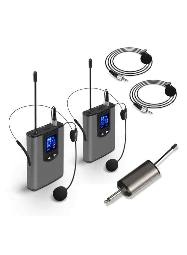 Portable Wireless Headset Microphone Lavalier Mic System Teaching Speech Interview Vlog Live Recording for iPhone Android PC (One to two collar clip + headband)