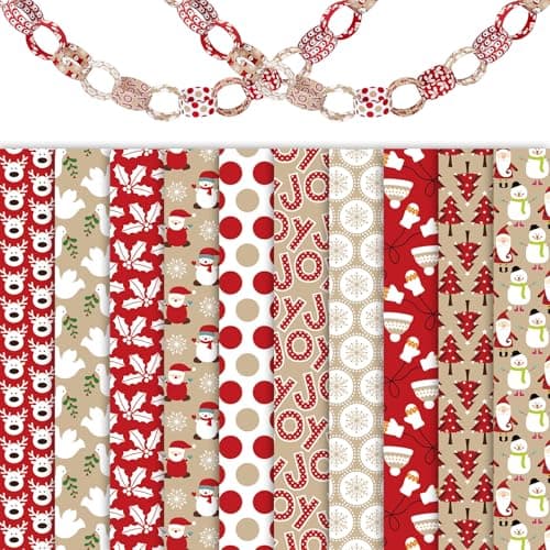 JarThenaAMCS 300Pcs Christmas Paper Chains DoubleSided Red White Kraft Decorative Paper Links for Winter Xmas Party Favors DIY Crafts Supplies