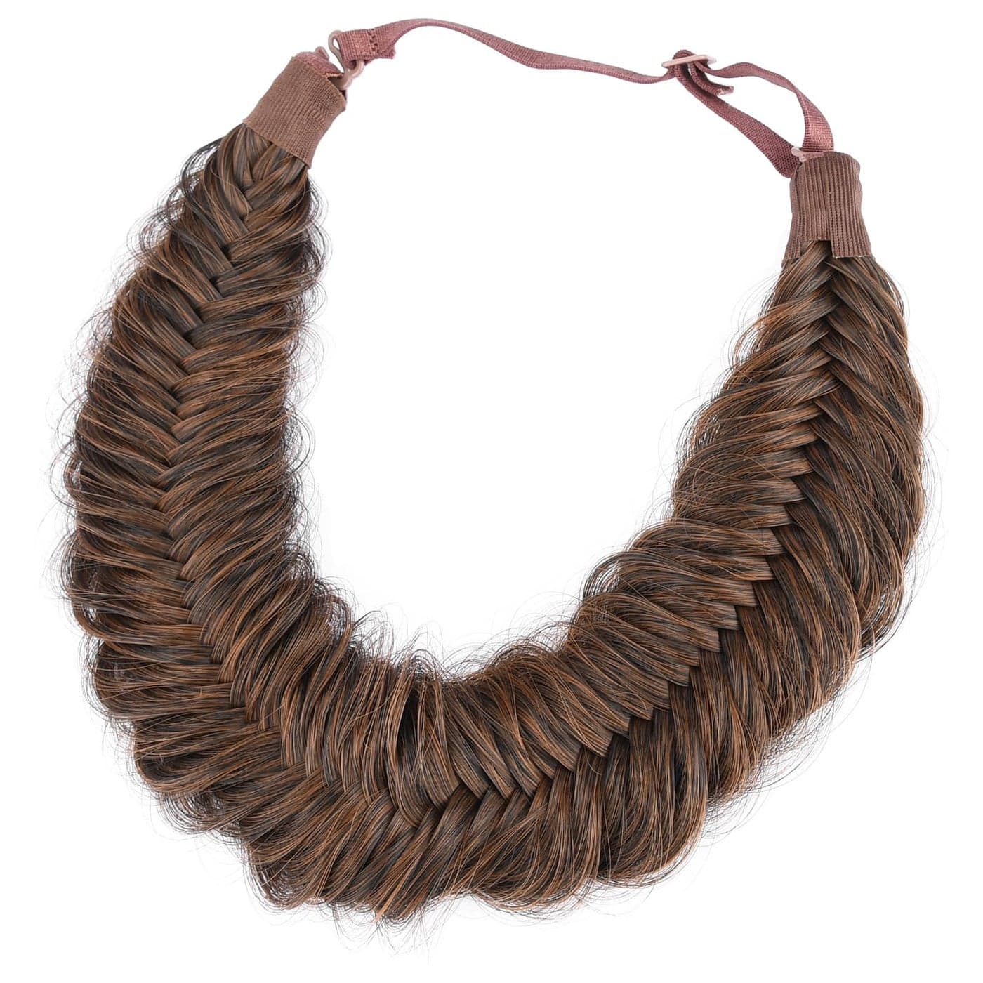 DIGUAN Wide Fishtail 2 Strands Synthetic Hair Braided Headband Classic Chunky Plaited Braids Elastic Stretch Hairpiece Women Girl Beauty accessory59 Auburn