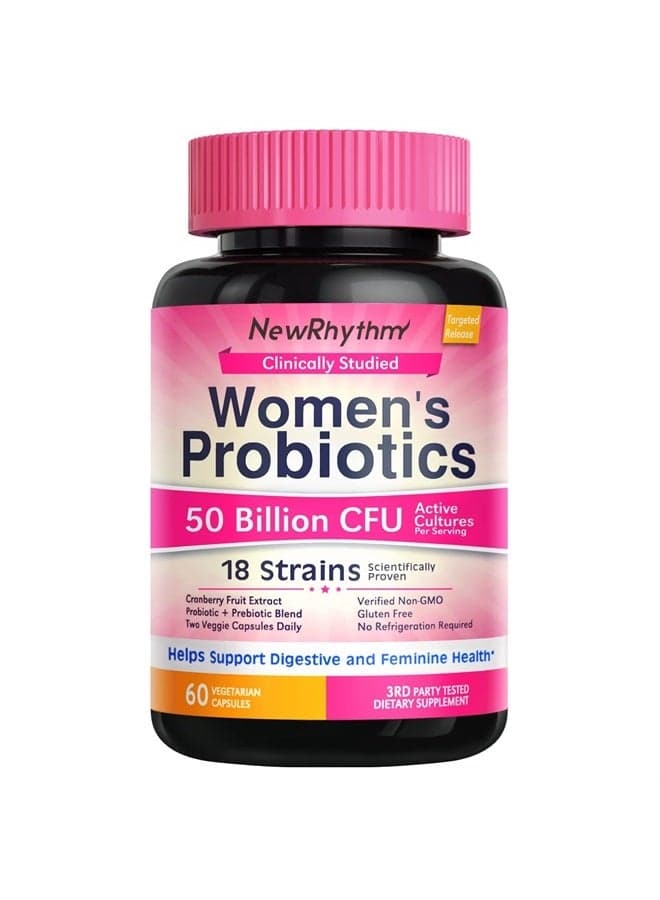 Women's Probiotics, Organic Cranberry for Feminine Health, 50 Billion CFU 18 Strains, No Refrigeration Needed, 60 Vegan Capsules
