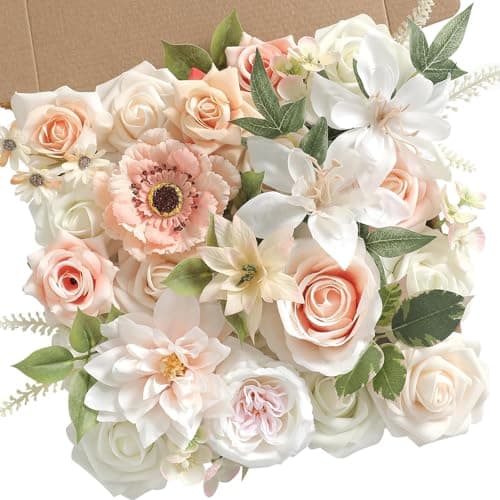 YiYunFloral Artificial Flowers,Champagne Pink Silk Fake Flowers for DIY Wedding Bridal Bouquets, Wedding Cake Flowers for Table Centerpieces Baby Shower Birthday Party Home Decorations
