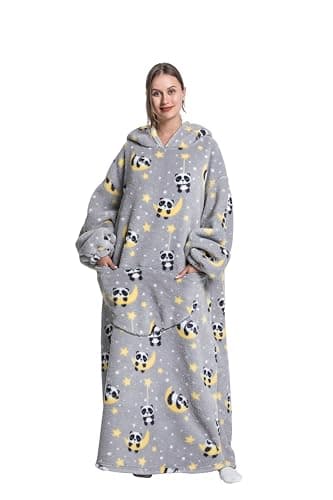 Capecage Blanket Hoodie, Long Hooded Blanket Sweatshirt as Birthday Gifts for Women Men, Long Wearable Blanket for Men Women,Panda2 Hoodie Blankets for Women Men