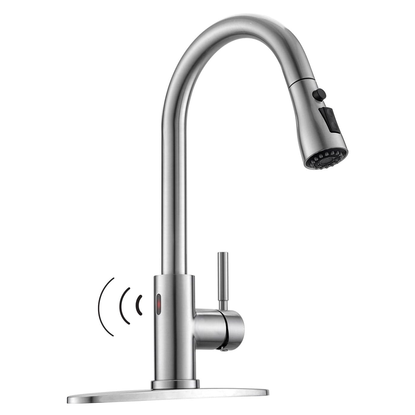 WEWE Touchless Kitchen Faucet with Pull Down Sprayer Single Handle Kitchen Faucets Smart Motion Sensor Stainless Steel Brushed Nickel Sink Faucet