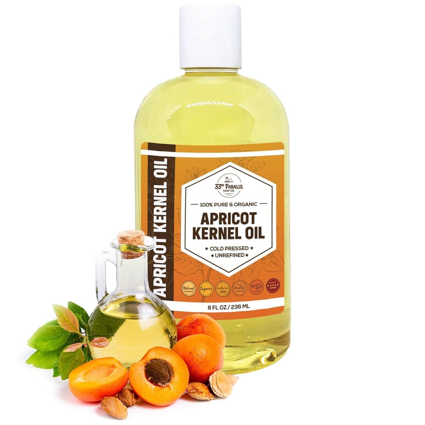 Organic Apricot Kernel Oil 8 Oz Premium Cold Pressed Unrefined 100 Pure Apricot Kernel Oil for Skin Face Hair Soap Making Massage Carrier for Essential Oils Available Bulk 8 FL OZ