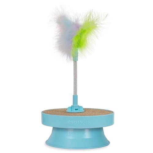 Catstages 2-in-1 Spring Cat Toy & Scratcher – Combines Play and Self Grooming Nail Care for Indoor Cats, Ball Track Add-On, Brown