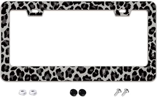 Black Gray Leopard Print License Plate Frame 2 Holes Stainless Steel Metal Auto Car Accessories Decoration License Plate Frame Size 63 x 122 Fit US Vehicles for Women Men Gift