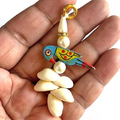 Adikala Kaudi Shells and Wooden Parrot Tassels for Saree Pallu, Designer Dress, Lehenga, Suits, Blouses, Bags, DIY Art and Craft (10, Blue)