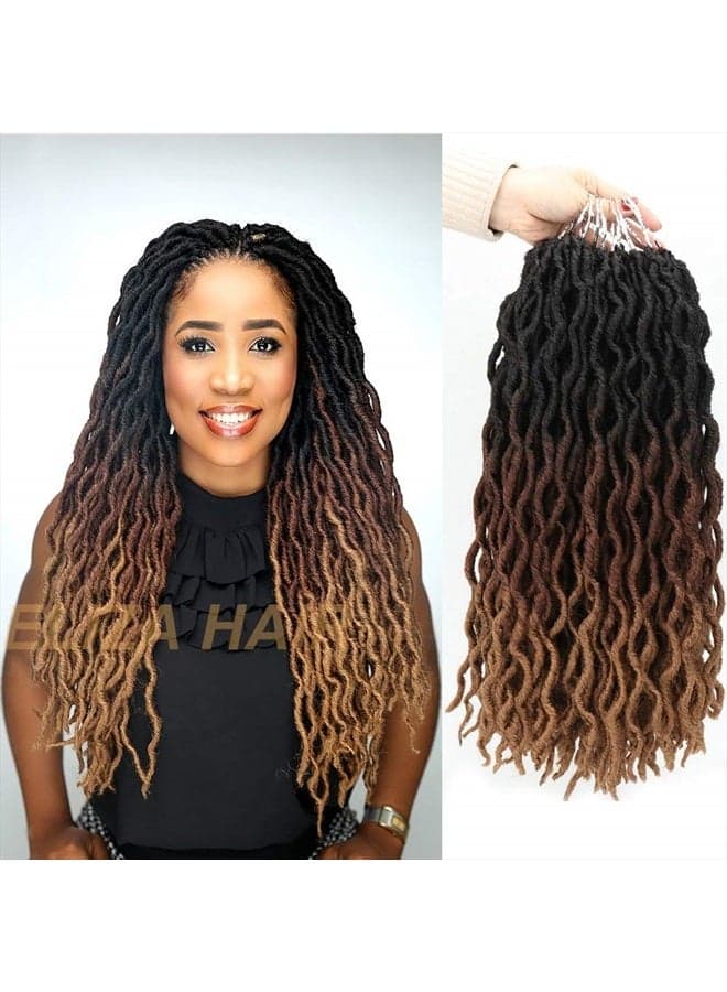 Eliza Wavy Gypsy Locs Faux locs Ombre Crochet Hair 18" 6 Packs/Lot Goddess Locs 100% Kanekalon Fiber African Roots Dreadlocs Synthetic Braiding Hair Extensions for Black Women(18",6Packs,OM3T30/27)