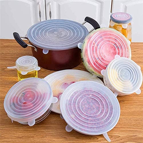 Lukzer 6PC Silicone Stretch Lids Microwave Safe Flexible and Reusable Air-Tight Vacuum Sealer Food Wrap Covers for Bowls, Plates, Cans, Jars, Glassware, Fruits Kitchen Food Safety CH-231-6