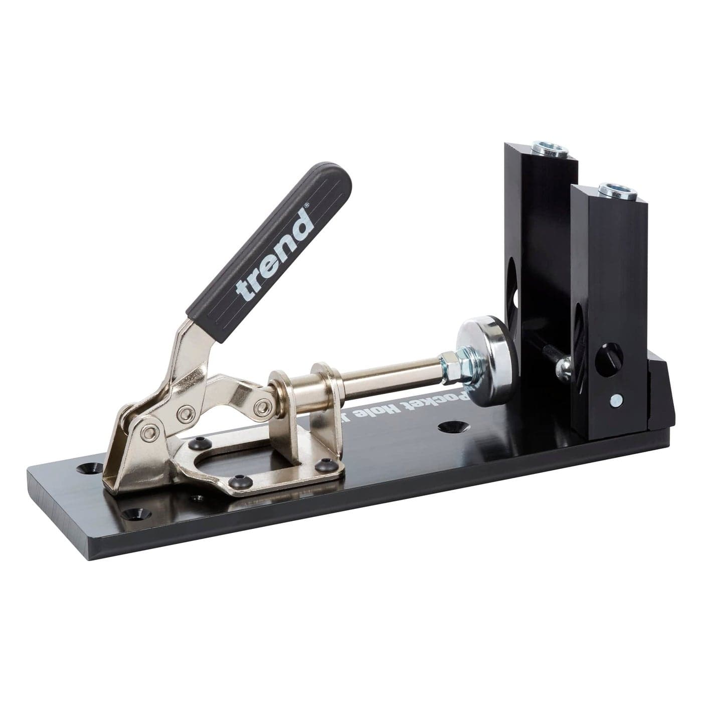 Trend Pocket Hole Jig Kit with Dual Column Jig Face Clamp HSS Drill Bit Depth Setting Collar 2 Square Bit Drives 100 Pocket Hole Screws PHJIG