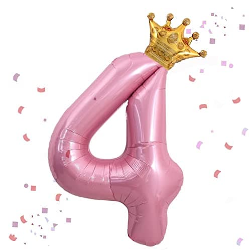 40 Inch Pink Number 4 Mini Crown Balloon for 4th Birthday Party Pink Theme Party Balloons Decorations Supplies