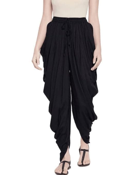 YUKATA Women's Loose Fit Rayon Dhoti Pants – Free Size Waist 26-38 Inches | Patiala Salwar Style Bottom Wear | Harem Pants for Casual, Yoga, or Lounge Wear (in, Alpha, XL, Regular, Black)