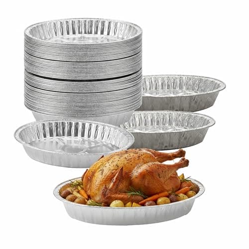 10 PACK - Disposable Durable Oval Roaster Pan - Turkey Roasting Pans Extra Large, Heavy-Duty Aluminum Foil | Deep, Oval Shape for Chicken, Meat, Brisket, Roasting, Baking | Recyclable | USA MADE